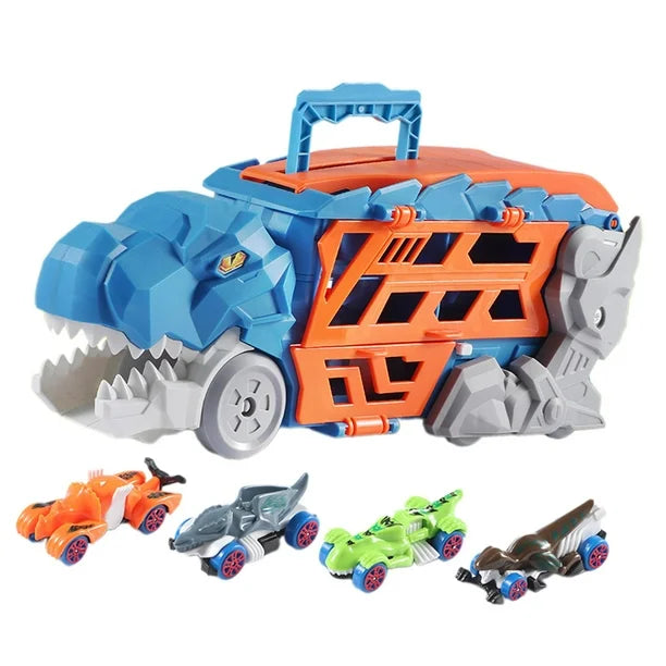 Dinosaur Truck Blue: Sliding Car Launcher & Transport Carrier Toy