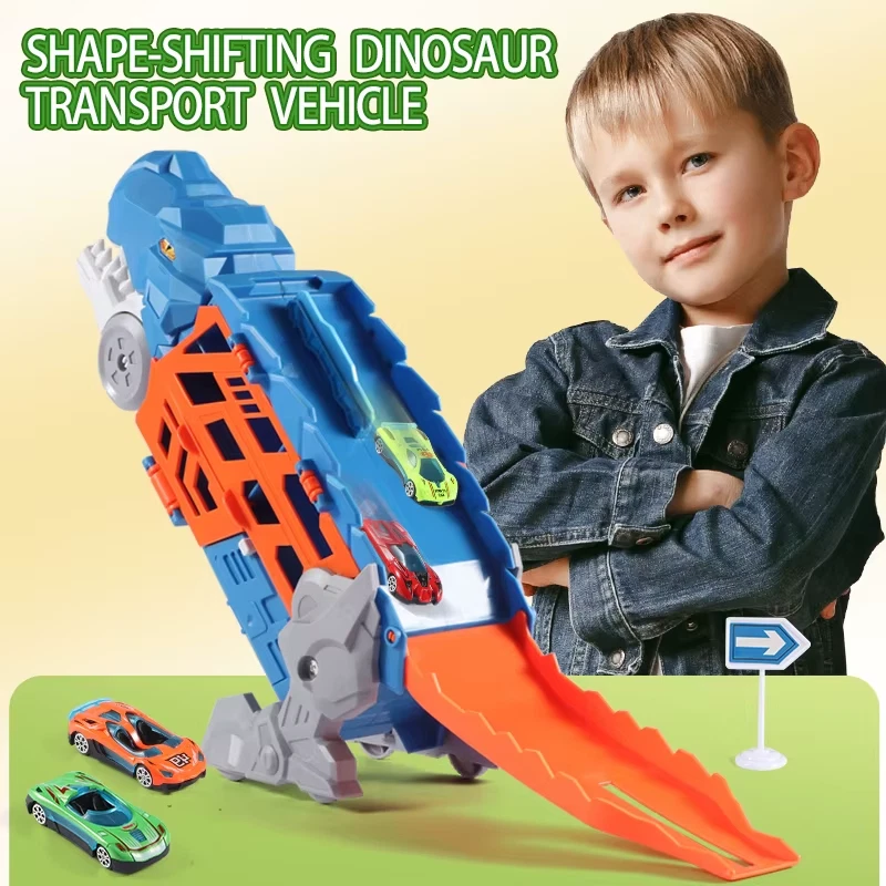 Dinosaur Truck Blue: Sliding Car Launcher & Transport Carrier Toy